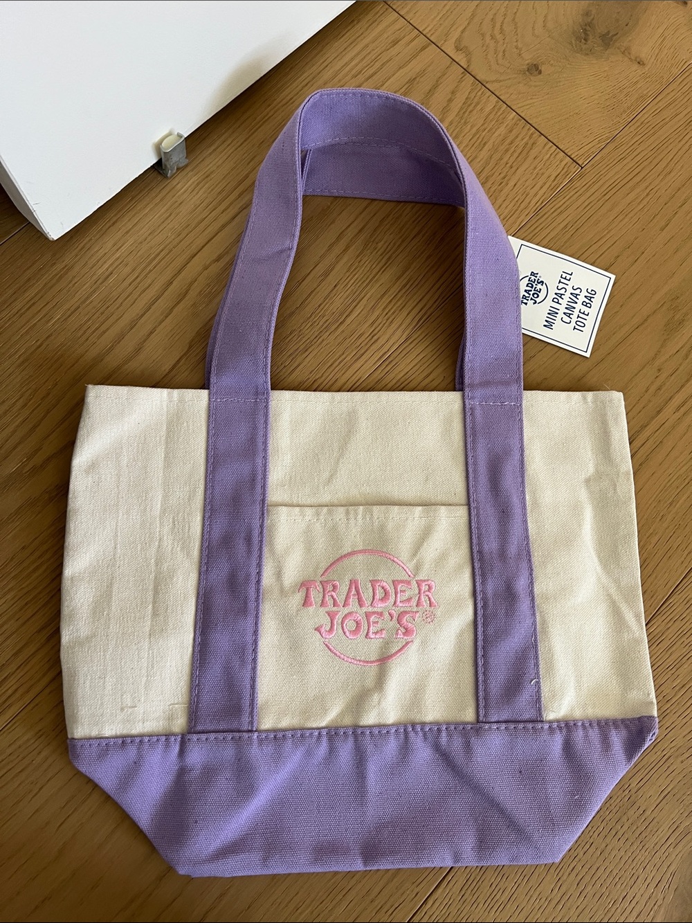 Trader Joe’s mini pink and lavender canvas tote